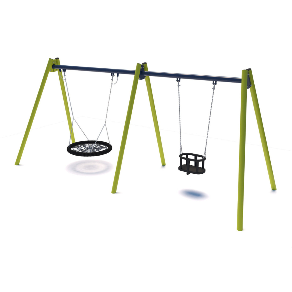 Bucket pendulum swing + spring rider for the playground