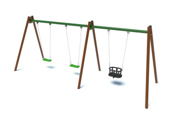 Triple pendulum swing - bucket and flat seats for the playground