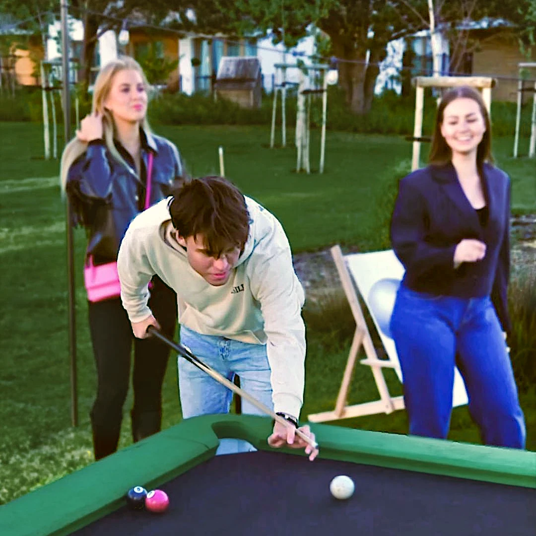 outside hotel backyard garden pooltable billiards