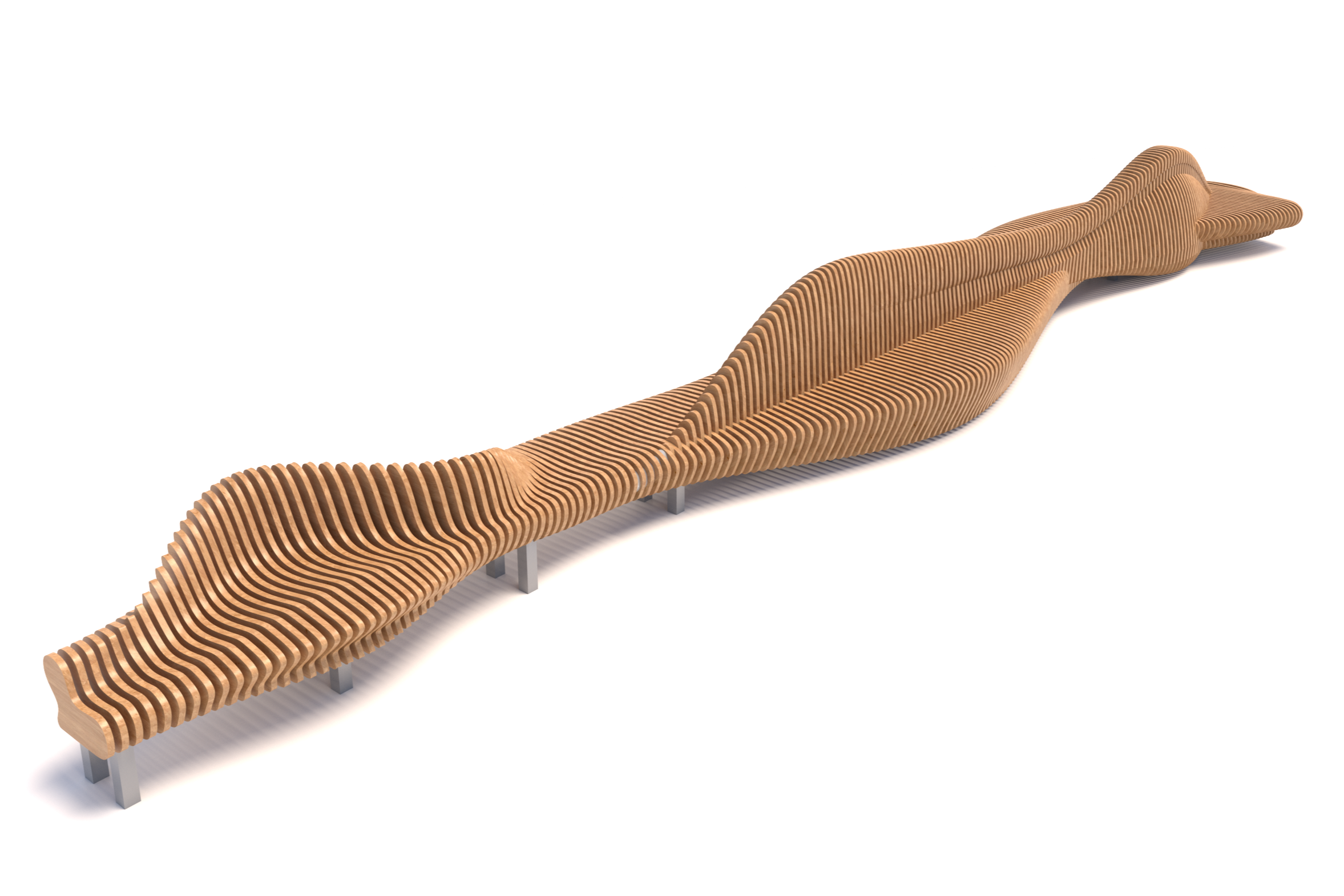 organiczne kształty ławka miejska ze sklejki drewna parametryczne design