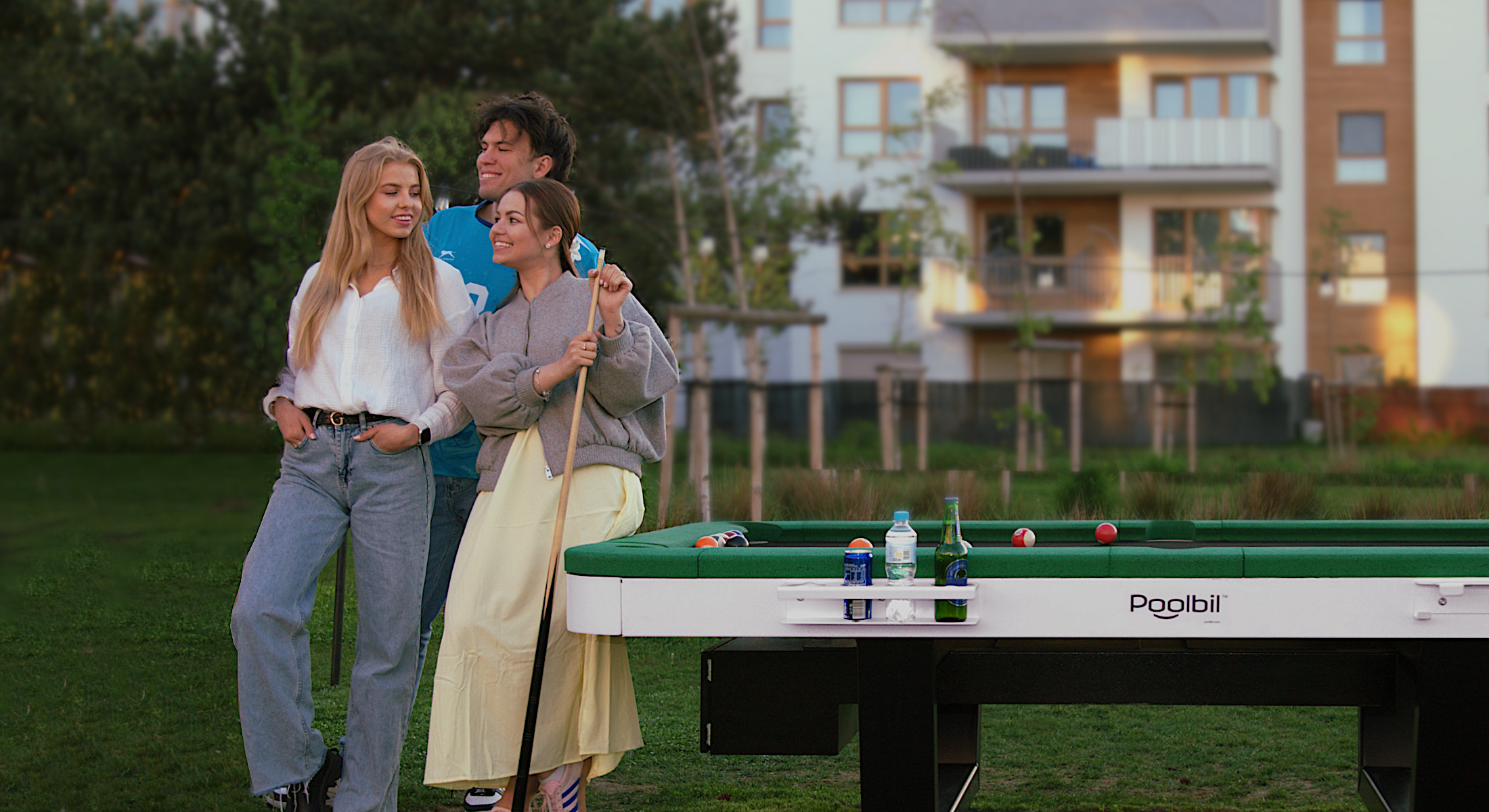An outdoor billiard table in a housing estate